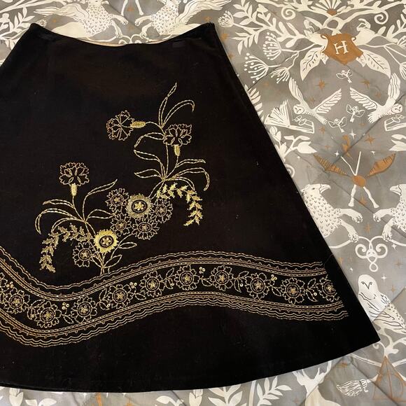 Vintage Willi Smith 8 midi skirt beaded floral corduroy 90s bohemian black gold - Picture 3 of 8